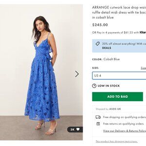 ASOS ARRANGE cutwork lace drop waist ruffle detail midi dress SIZE 4